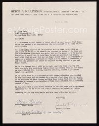 6t047 EDGAR BERGEN signed letter '64 signing with his new literary agent, but Charlie didn't sign!