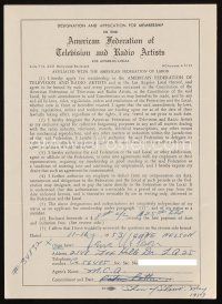 6t065 GENE NELSON signed contract '53 joining American Federation of Television & Radio Artists!