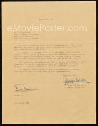 6t048 GEORGE NADER signed letter '62 signing an agent for his TV show Shannon & other work!