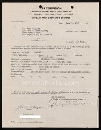 6t068 JACK KLUGMAN signed contract '55 getting $400 to appear on Climax on CBS TV!