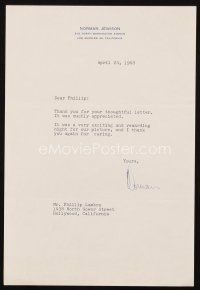6t023 NORMAN JEWISON signed letter '68 thanking composer Phillip Lambro for his kind words!