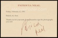 6t145 PATRICIA NEAL signed 4x6 index card '97 can be framed & displayed with a repro still!