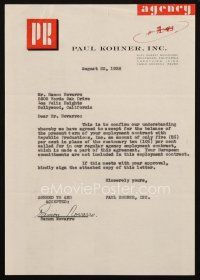 6t025 RAMON NOVARRO signed letter '38 Kohner accepted only 5% from him instead of the usual 10%!