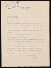 6t028 ROBERT ANDERSEN signed letter '51 about his failed comeback, cool content about Carl Laemmle!