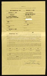 6t087 WALTER MATTHAU signed contract '62 acting in Police Emergency Dupont Show of the Week!
