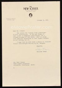 6t031 WILLIAM SHAWN signed letter '72 what's wrong w/ American TV is Ingmar Bergman not writing it!
