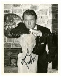 6t357 HOWARD DUFF signed 7.25x9 still '60s great close up in suit & tie leaning on statue!