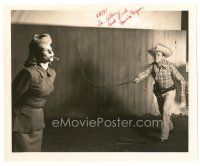 6t388 MONICA MEYERS signed 8x10 still '40s Whip Wilson's wife in a daring stunt with her husband!
