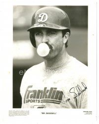 6t405 TOM SELLECK signed 8x10 still '91 close up in uniform with bubble gum from Mr. Baseball!