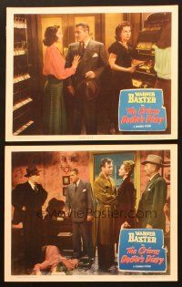 6w795 CRIME DOCTOR'S DIARY 2 LCs '49 detective Warner Baxter, bullet-hot murder brewed by love!