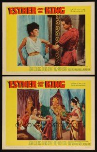 6w811 ESTHER & THE KING 2 LCs '60 Mario Bava, c/u of Richard Egan grabbing sexy Joan Collins!