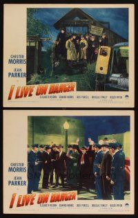 6w852 I LIVE ON DANGER 2 LCs '42 cool image of Chester Morris & cops at mine opening!