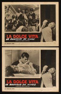 6w868 LA DOLCE VITA 2 LCs '61 Federico Fellini, Marcello Mastroianni, sexy Anita Ekberg!