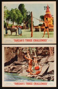 6w962 TARZAN'S THREE CHALLENGES 2 LCs '63 Edgar Rice Burroughs, Jock Mahoney in loincloth!