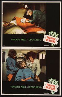 6w967 THEATRE OF BLOOD 2 LCs '73 great images of puppet master Vincent Price, in really cool afro!