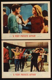 6w983 VERY PRIVATE AFFAIR 2 LCs '62 Louis Malle's Vie Privee, Brigitte Bardot slaps Dirk Sanders!