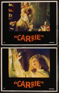 6w575 CARRIE 3 LCs '76 Stephen King, Sissy Spacek & crazy mother Piper Laurie!