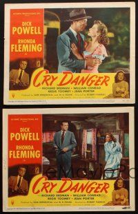 6w421 CRY DANGER 4 LCs '51 Dick Powell, Rhonda Fleming, William Conrad, film noir!
