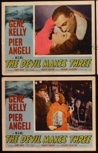 6w597 DEVIL MAKES THREE 3 LCs '52 Gene Kelly, Pier Angeli, she's been mixed up before!