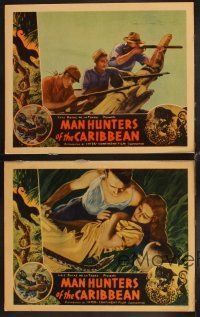 6w472 MAN HUNTERS OF THE CARIBBEAN 4 LCs '38 Andre Roosevelt, wild image of natives!
