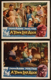 6w534 TOWN LIKE ALICE 4 LCs '57 Virginia McKenna, Peter Finch, from Nevil Shute book!