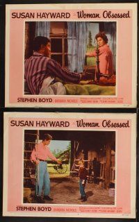 6w284 WOMAN OBSESSED 7 LCs '59 close up of Stephen Boyd grabbing Susan Hayward!