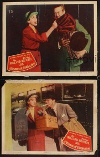 6w730 WOMAN OF DISTINCTION 3 LCs '50 pretty Rosalind Russell hits Ray Milland w/her purse!
