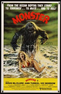 6y445 HUMANOIDS FROM THE DEEP Aust 1sh '80 art of monster over sexy girl on beach!