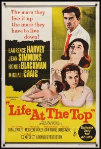 6y447 LIFE AT THE TOP Aust 1sh '65 art of Laurence Harvey with sexy Jean Simmons & Honor Blackman!