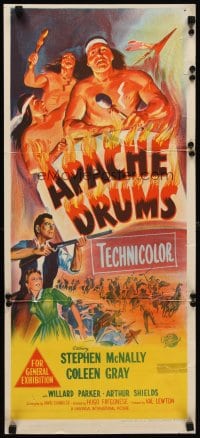 6y465 APACHE DRUMS Aust daybill '51 Val Lewton's last, art of Stephen McNally & Coleen Gray!