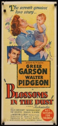 6y490 BLOSSOMS IN THE DUST Aust daybill R50s art of Greer Garson w/baby + close up Walter Pidgeon!