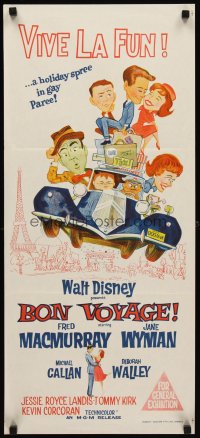 6y491 BON VOYAGE Aust daybill '62 Walt Disney, Fred MacMurray, Jane Wyman, great wacky art!