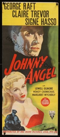 6y511 JOHNNY ANGEL Aust daybill '45 stone litho art of George Raft & sexy French Claire Trevor!