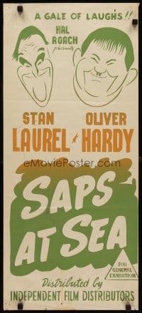 6y515 SAPS AT SEA Aust daybill R50s great wacky artwork of Stan Laurel & Oliver Hardy!