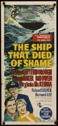 6y520 SHIP THAT DIED OF SHAME Aust daybill '55 Richard Attenborough on ship with a mind of its own!