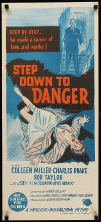 6y540 STEP DOWN TO TERROR Aust daybill '59 he made a career of love and murder, cool noir art!