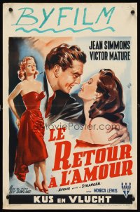 6y661 AFFAIR WITH A STRANGER Belgian '53 Wik art of Jean Simmons, Victor Mature & sexy bad girl!