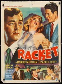 6y766 RACKET Belgian '51 Robert Ryan grabs sexy Lizabeth Scott, Robert Mitchum, Howard Hughes