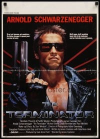 6y792 TERMINATOR Belgian '84 super close up of most classic cyborg Arnold Schwarzenegger with gun!