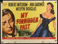 6y194 MY FORBIDDEN PAST British quad '51 different art of Robert Mitchum, sexy Ava Gardner!