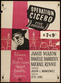 6y553 5 FINGERS Danish '52 James Mason, Danielle Darrieux, true story of most fabulous spy!