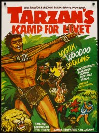 6y637 TARZAN'S FIGHT FOR LIFE Danish '60 art of Gordon Scott bound with arms outstretched!