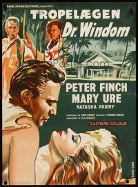 6y651 WINDOM'S WAY Danish '58 romantic artwork of Peter Finch & Mary Ure in the jungle!
