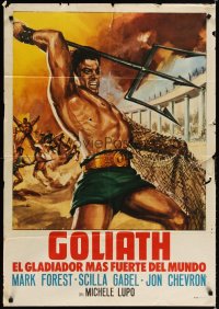 6y358 COLOSSUS OF THE ARENA Italian 1sh '63 cool art of Mark Forest as Maciste with trident!