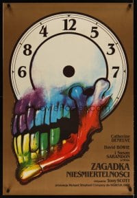 6y309 HUNGER Polish 27x38 '84 bizarre Wieslaw Walkuski artwork of skull & clock!