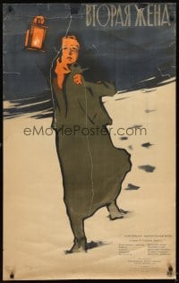 6y135 ADVENT Russian 26x41 '57 Gustav Hilmar, Nina Jirankova, art of woman in snow at night!