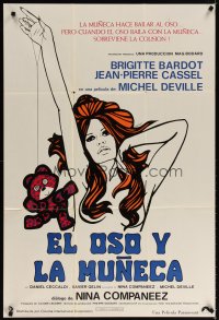 6y110 BEAR & THE DOLL South American '69 great art of sexy Brigitte Bardot & teddy bear by DeRossi!