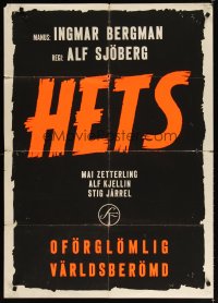 6y087 TORMENT Swedish 28x39 '44 Alf Sjoberg's Hets, Mai Zetterling, Stig Jarrel, written by Bergman!
