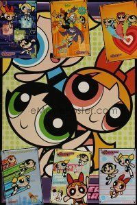 7a276 LOT OF 7 UNFOLDED POWERPUFF GIRLS COMMERCIAL POSTERS '00s the cute cartoon superheroes!