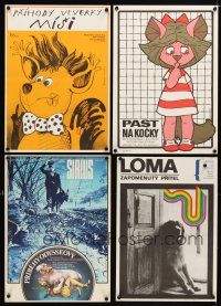 7a262 LOT OF 4 UNFOLDED AND FORMERLY FOLDED CZECH POSTERS WITH CAT & DOG IMAGES '80s cool art!